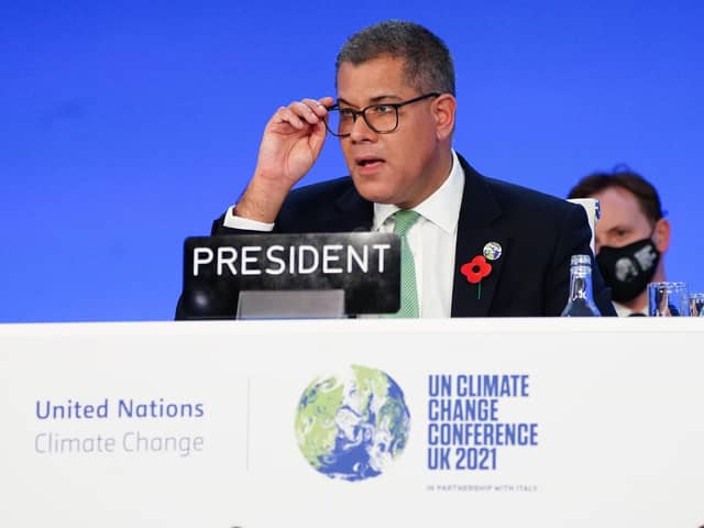 Alok Sharma, President of the Cop26 climate summit, speaks at the closing plenary of the COP26 summit