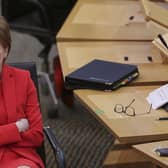 First Minister Nicola Sturgeon during First Minister's Questions at the Scottish Parliament in Holyrood, Edinburgh. Picture date: Thursday March 18, 2021.