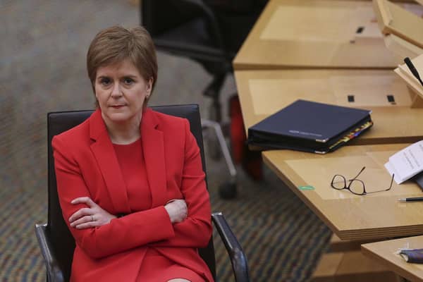 First Minister Nicola Sturgeon during First Minister's Questions at the Scottish Parliament in Holyrood, Edinburgh. Picture date: Thursday March 18, 2021.