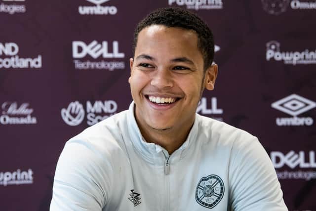 Toby Sibbick speaks to the press ahead of Hearts' match against St Mirren.