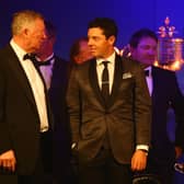 Sir Alex Ferguson chats with Rory McIlroy during the European Tour Players' Awards ahead of the BMW PGA Championship in 2015. Picture: Richard Heathcote/Getty Images.