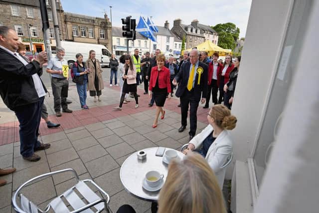 SNP leader Nicola Sturgeon campaigns with then-MP for East Lothian George Kerevan in 2017 in Mussleburgh. (Photo by Jeff J Mitchell/Getty Images)