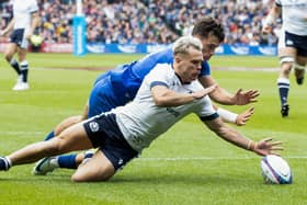 Darcy Graham scored a try in Scotland's home win over France on August 5 but will miss the final World Cup warm-up match against Georgia.  (Photo by Craig Williamson / SNS Group)