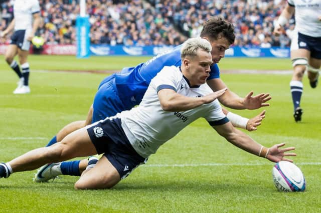 Darcy Graham scored a try in Scotland's home win over France on August 5 but will miss the final World Cup warm-up match against Georgia. (Photo by Craig Williamson / SNS Group)
