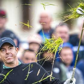 Four-time major winner Rory McIlroy escapes from a spot of bother at Royal Troon, where he opened with a seven-over-par 78. Picture: Tom Russo/The Scotsman