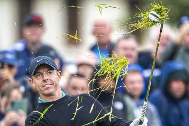 Four-time major winner Rory McIlroy escapes from a spot of bother at Royal Troon, where he opened with a seven-over-par 78. Picture: Tom Russo/The Scotsman