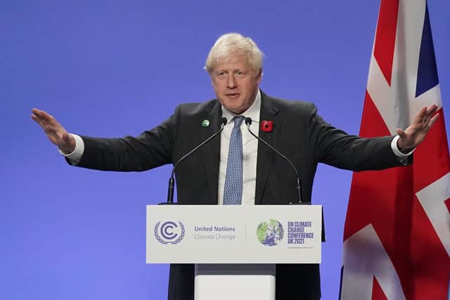 Prime Minister Boris Johnson speaking at a press conference during the Cop26 summit at the Scottish Event Campus (SEC) in Glasgow. Picture date: Tuesday November 2, 2021.