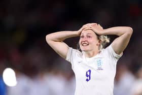 Ellen White celebrates with the fans and family following her teams victory in the UEFA Women's Euro 2022 Semi Final (Photo by Naomi Baker/Getty Images)