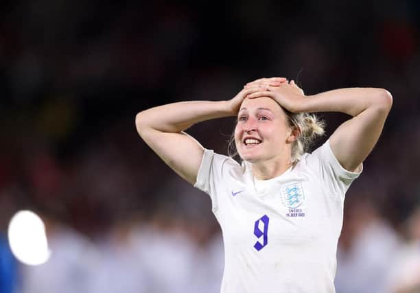 Ellen White celebrates with the fans and family following her teams victory in the UEFA Women's Euro 2022 Semi Final (Photo by Naomi Baker/Getty Images)