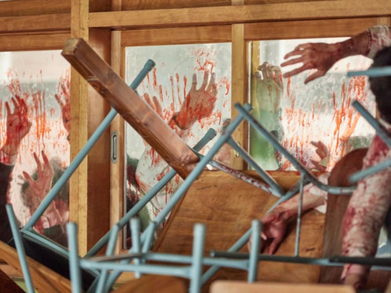 A zombie outbreak traps student in their school hall, with the show focusing on their attempts to escape the zombie virus outbreak.