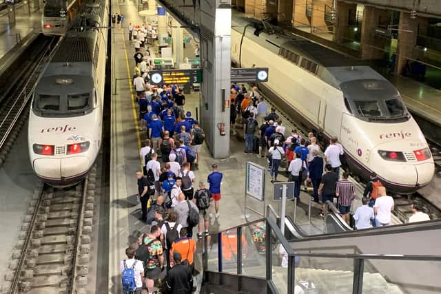 Rangers fans depart Seville's Santa Justa Train Station following the UEFA Europa League Final (Picture: Andrew Milligan/PA Wire).