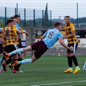 Hearts trialist Joe Wright makes it 3-0 during a pre-season friendly match against East Fife.