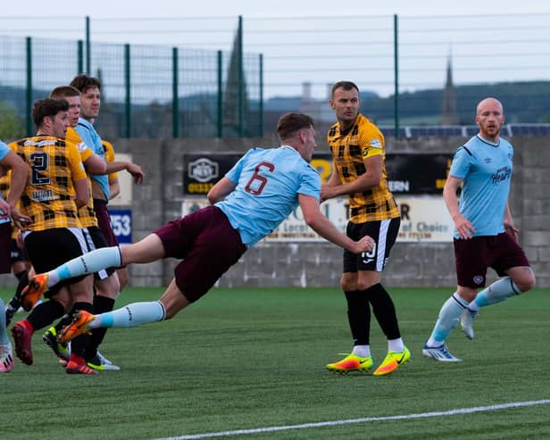 Hearts trialist Joe Wright makes it 3-0 during a pre-season friendly match against East Fife.