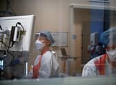Staff at University Hospital Monklands ventilate a Covid-positive patient on the ICU ward on February 5, 2021 in Airdrie, Scotland. Photo by Jeff J Mitchell/Getty Images
