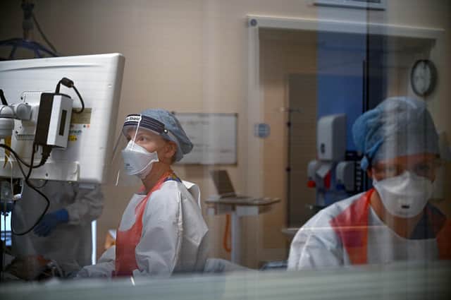 Staff at University Hospital Monklands ventilate a Covid-positive patient on the ICU ward on February 5, 2021 in Airdrie, Scotland. Photo by Jeff J Mitchell/Getty Images