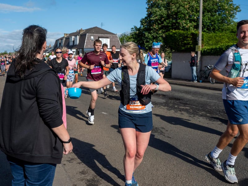 Edinburgh Marathon runners at the four mile mark in the Craigentinny area of the City