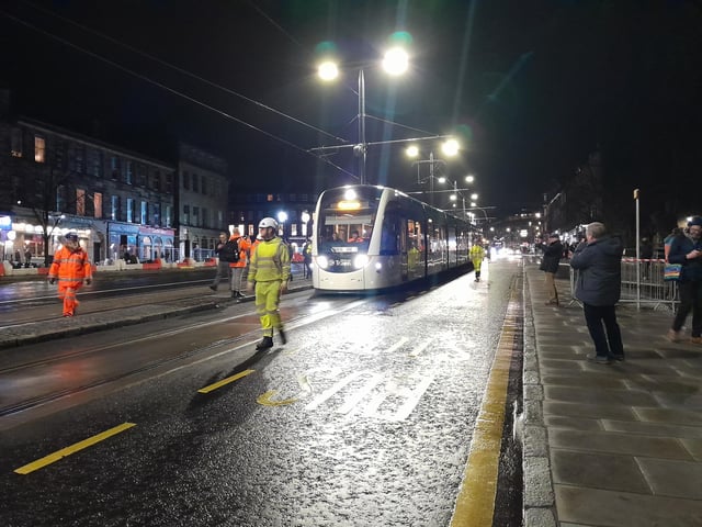 Photograph of the test tram on Elm Row.