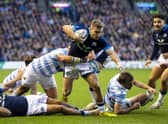 Darcy Graham scores his first try of the match as Scotland overpowered Argentina at BT Murrayfield.