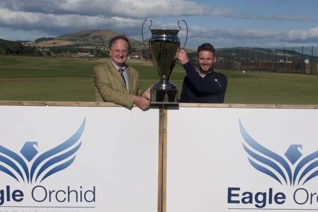 Michael Stewart with the trophy after winning the 2022 Eagle Orchid Scottish Masters at Leven Links