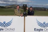 Michael Stewart with the trophy after winning the 2022 Eagle Orchid Scottish Masters at Leven Links
