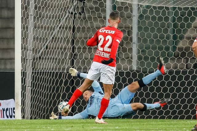 Club  Brugge goalkeeper Simon Mignolet was in action against Liege )above) but later found to be positive for COVID-19 (Photo by BRUNO FAHY/BELGA MAG/AFP via Getty Images)
