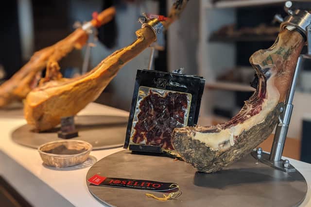 Selection of Iberian meats on display at La Reserva Girona.