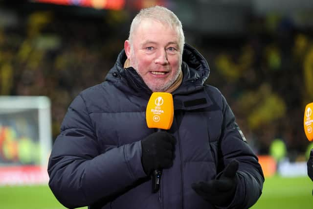 Ally McCoist celebrated Rangers' win over RB Leipzig with a dance in front of the BT Sport cameras. (Photo by Alan Harvey / SNS Group)