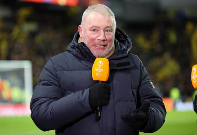 Ally McCoist celebrated Rangers' win over RB Leipzig with a dance in front of the BT Sport cameras. (Photo by Alan Harvey / SNS Group)