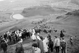 Edinburgh residents on their way down Arthur's Seat after the Mayday Sunrise Service in 1966.