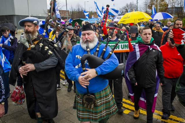 Independence supporters gather in Glasgow on Saturday in light of Supreme Court decision on a second referendum. PIC: Lisa Ferguson.