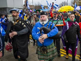 Independence supporters gather in Glasgow on Saturday in light of Supreme Court decision on a second referendum. PIC: Lisa Ferguson.