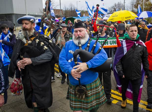 Independence supporters gather in Glasgow on Saturday in light of Supreme Court decision on a second referendum. PIC: Lisa Ferguson.