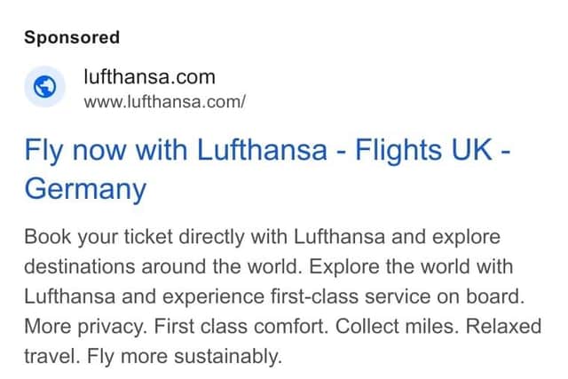 Lufthansa's ad said passengers would "fly more sustainably".