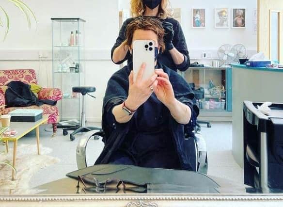 Nicola Sturgeon getting her hair cut today as hairdressers re-open (Photo: Nicola Sturgeon).