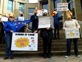 Members of Glasgow Loves EU protest near Donald Dewar in Buchanan Street, Glasgow.