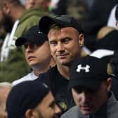 Former Celtic goalkeeper Artur Boruc (centre) joins the Legia Warsaw fans during the Europa League play off second leg between Rangers and Legia Warsaw at Ibrox in 2019.