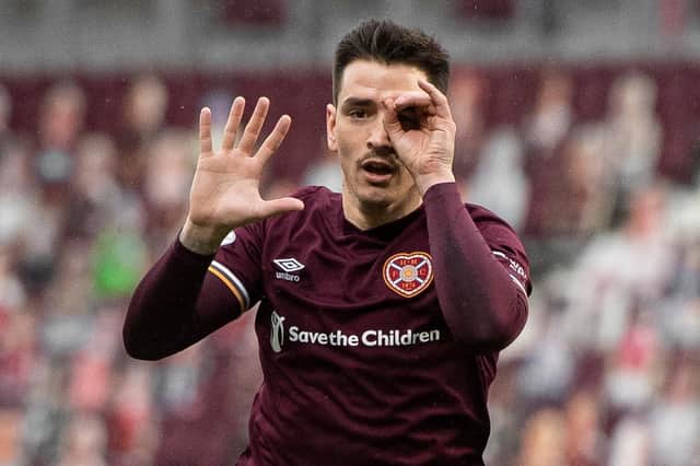 Hearts' Jamie Walker celebrates his equaliser against Morton - it was his 50th goal in two spells at the club (Photo by Ross MacDonald / SNS Group)
