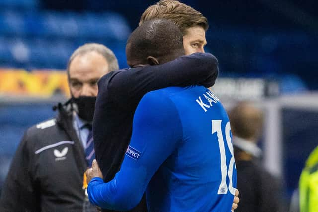 Steven Gerrard consoles Kamara. Picture: SNS