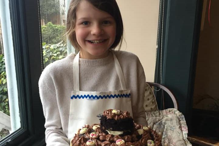 Those who can do, which is certainly the case for this birthday girl who was caught in the act, "Baking her own cake for her birthday".