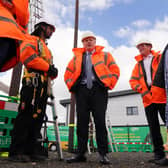 Prime Minister Boris Johnson and works and pensions secretary Therese Coffey during a visit to CityFibre Training Academy in Stockton-on-Tees, Darlington. Picture: Owen Humphreys/PA Wire