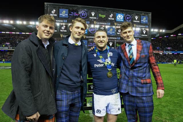 Finn Russell was awarded player of the match by Doddie Weir's sons Hamish, Ben and Angus. (Photo by Craig Williamson / SNS Group)
