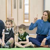 The Duchess of Cambridge during a visit to St John's Primary School, Port Glasgow to partake in a Roots of Empathy session.