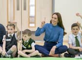 The Duchess of Cambridge during a visit to St John's Primary School, Port Glasgow to partake in a Roots of Empathy session.