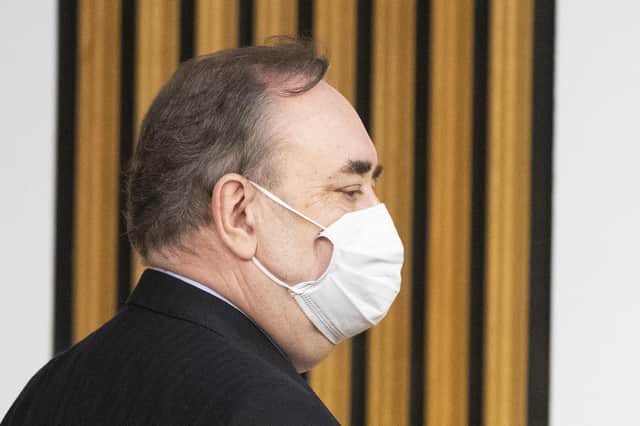 Former first minister Alex Salmond wearing a protective face covering to combat the spread of the coronavirus, attends the Committee on the Scottish Government Handling of Harassment Complaints at Holyrood. Picture: Andy Buchanan - Pool/Getty Images
