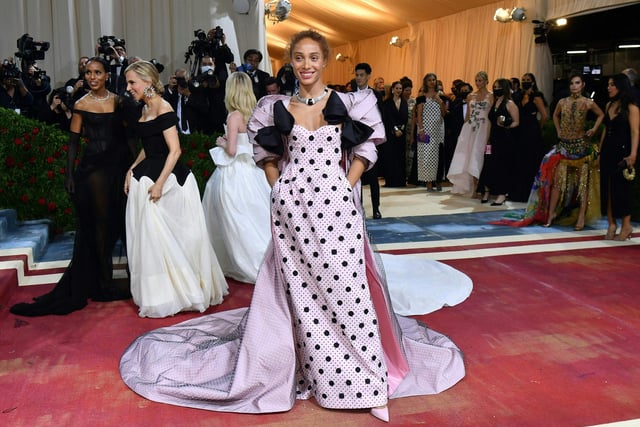 British model Adwoa Aboah arrives for the 2022 Met Gala at the Metropolitan Museum of Art on May 2, 2022, in New York. The event took place at the The Metropolitan Museum of Art in New York, with the theme of Gilded Glamour. Photo by ANGELA WEISS/AFP via Getty Images