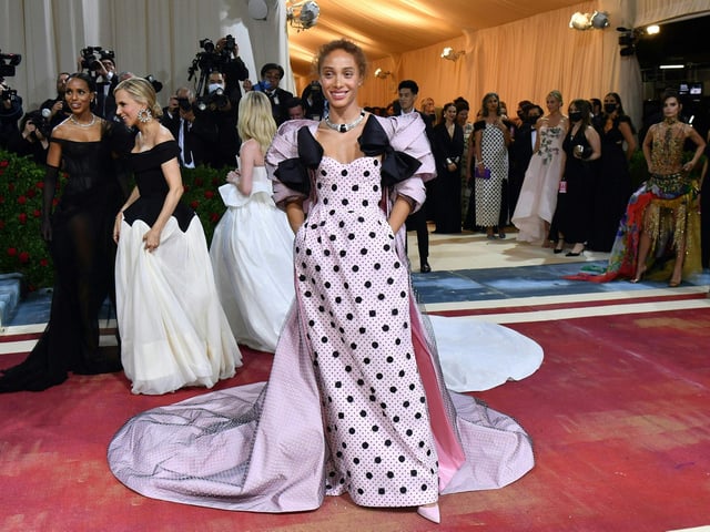 British model Adwoa Aboah arrives for the 2022 Met Gala at the Metropolitan Museum of Art on May 2, 2022, in New York. The event took place at the The Metropolitan Museum of Art in New York, with the theme of Gilded Glamour. Photo by ANGELA WEISS/AFP via Getty Images