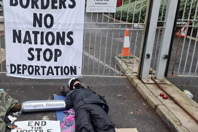 Protests blocked the Home Office building in Glasgow.