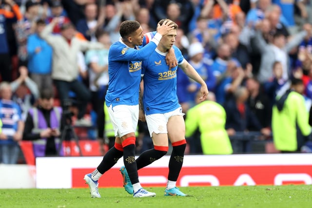 Rangers' Ryan Jack celebrates with James Tavernier after scoring their side's first goal of the game