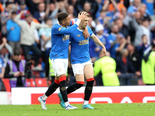 Rangers' Ryan Jack celebrates with James Tavernier after scoring their side's first goal of the game
