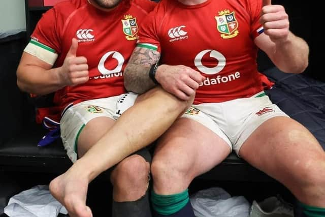 A picture posted on Facebook by Stuart Hogg of him with Rory Sutherland after last weekend's victory against South Africa. Picture: Stuart Hogg/Facebook